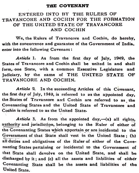 covenant ot thiru-kochi with indian union